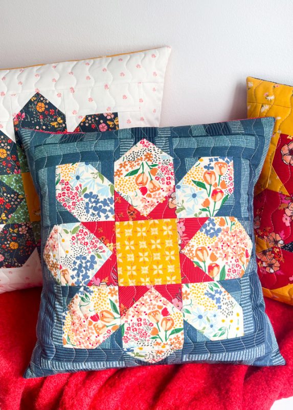 The Flower Fields Quilted-Flower-Pillows-10-fabric-collection-maureen-cracknell