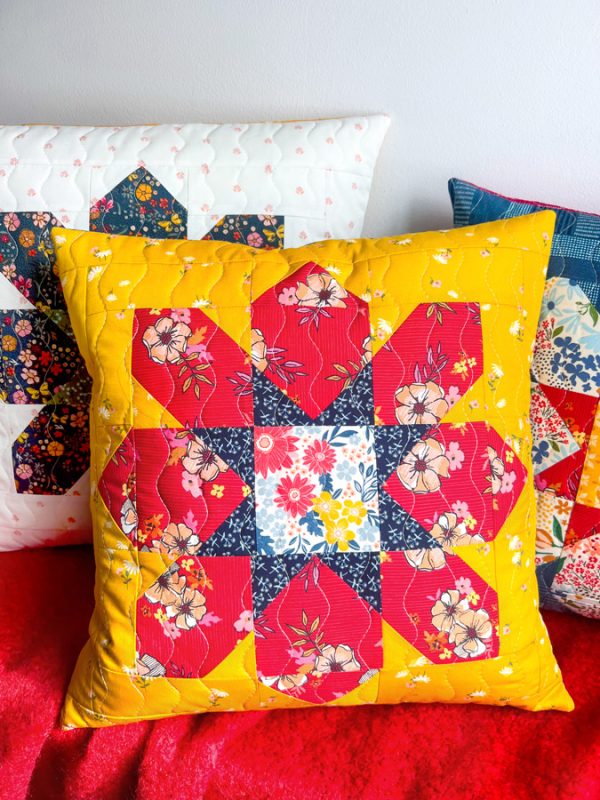 The Flower Fields Quilted-Flower-Pillows-12-fabric-collection-maureen-cracknell