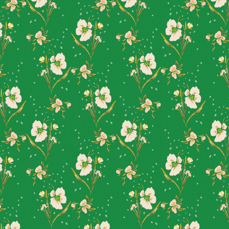 fabric with white flowers on a green background