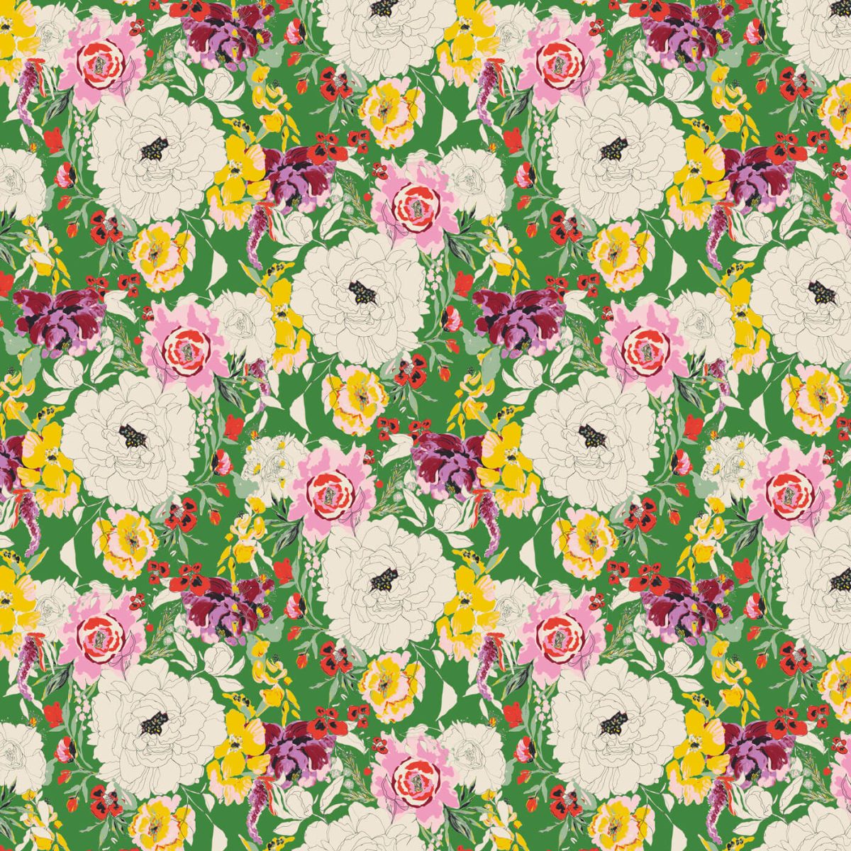 a pattern of flowers on a green background