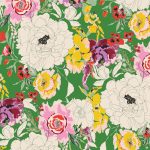 big florals in a green background fabric