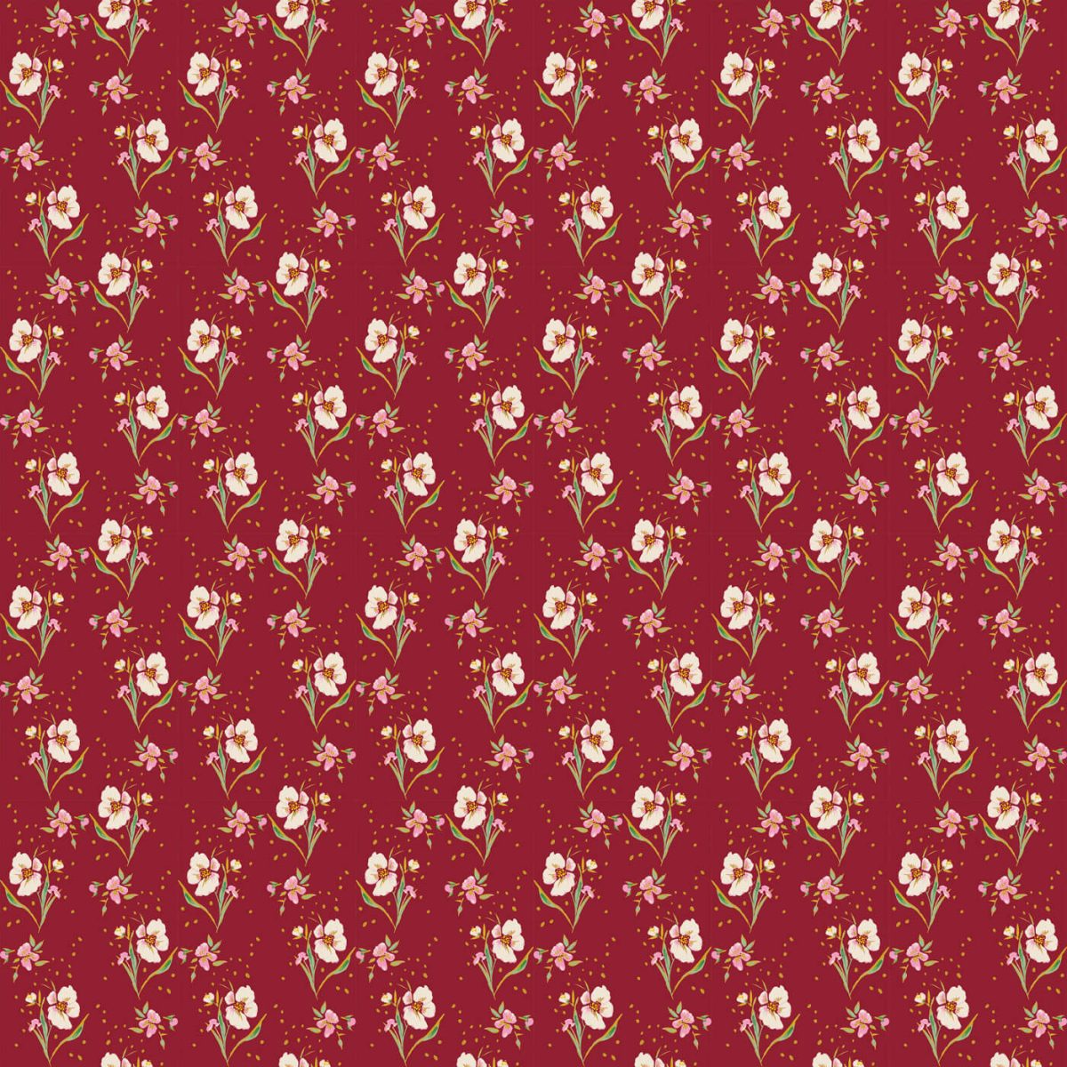 a pattern of flowers on a red background