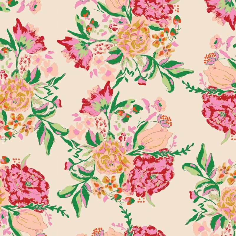 pink florals in a beige background fabric