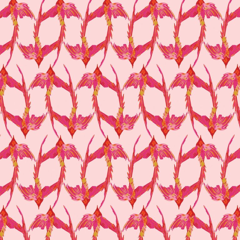 pattern of red and pink birds flying