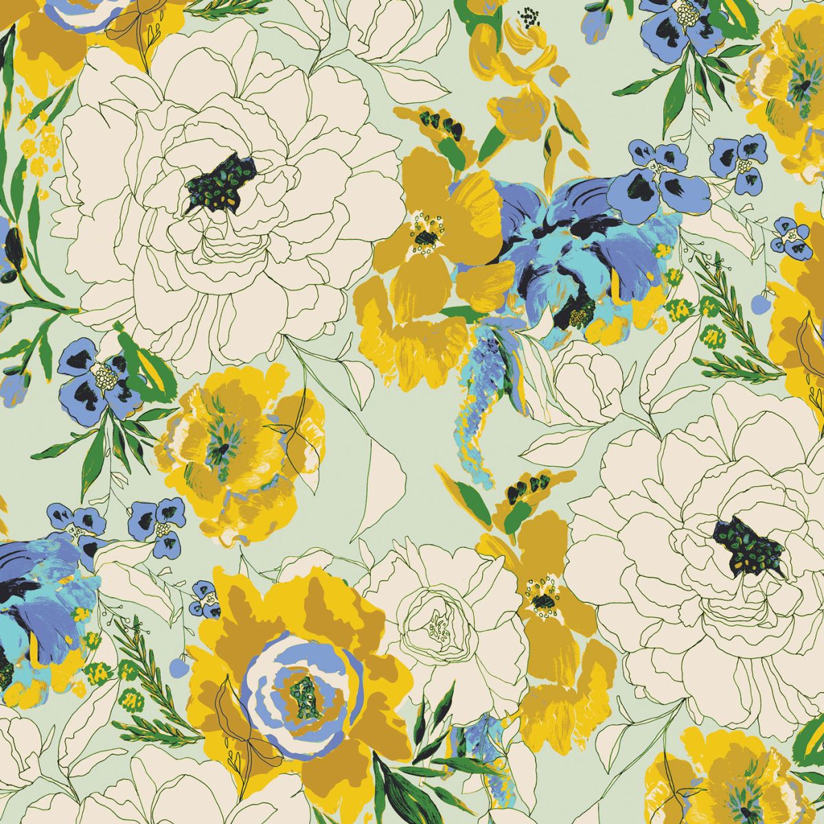 big florals in light blue background