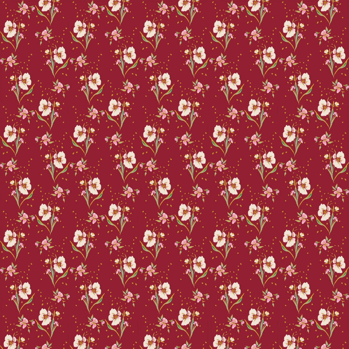 a pattern of flowers on a red background