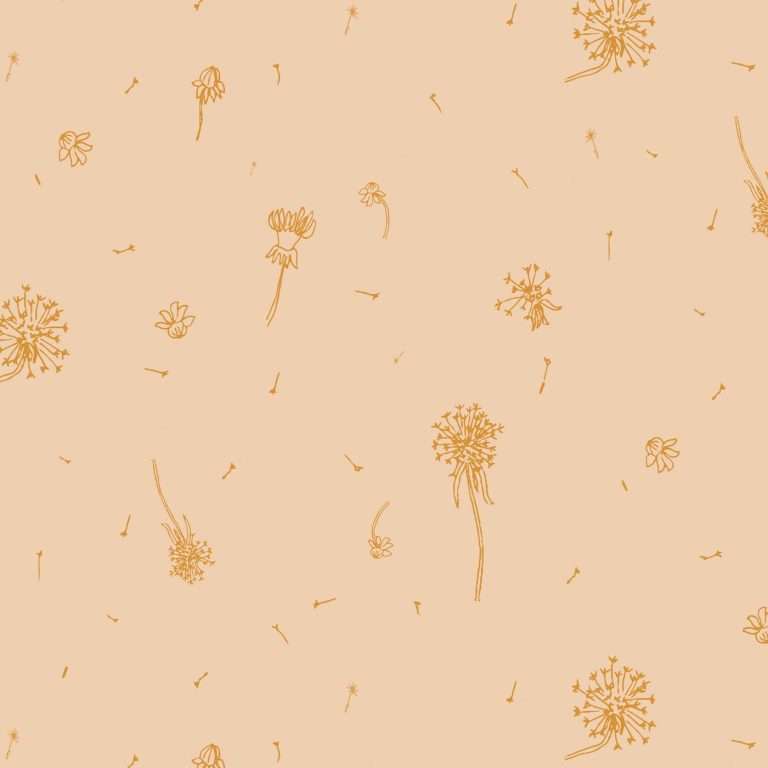 a pattern of dandelions on a orange background