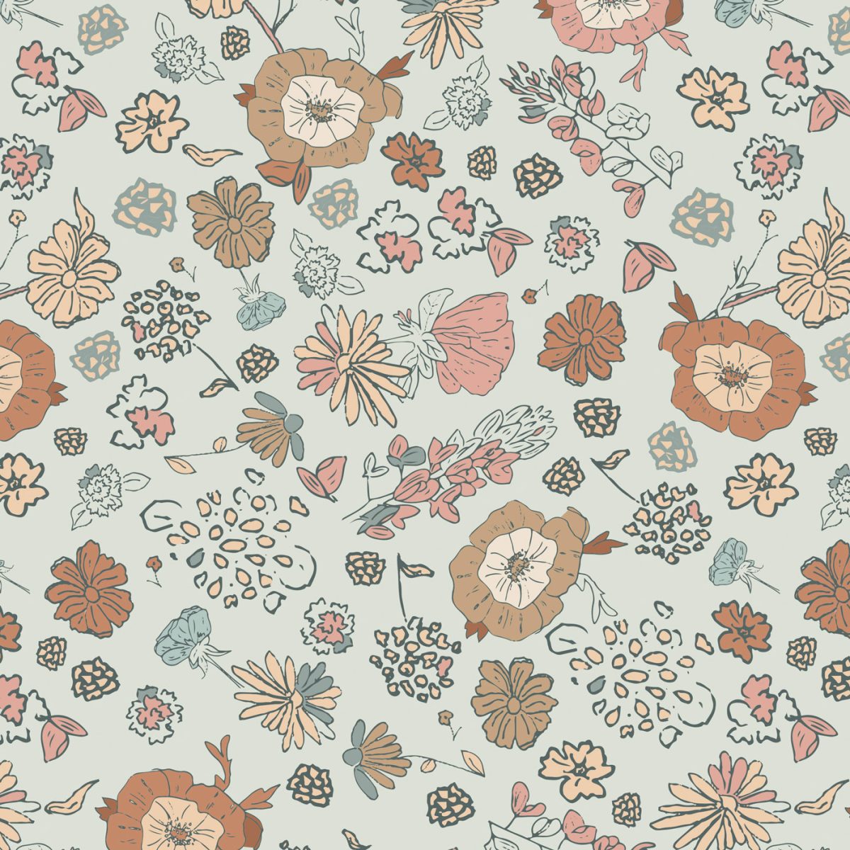 a pattern of flowers on a blue background