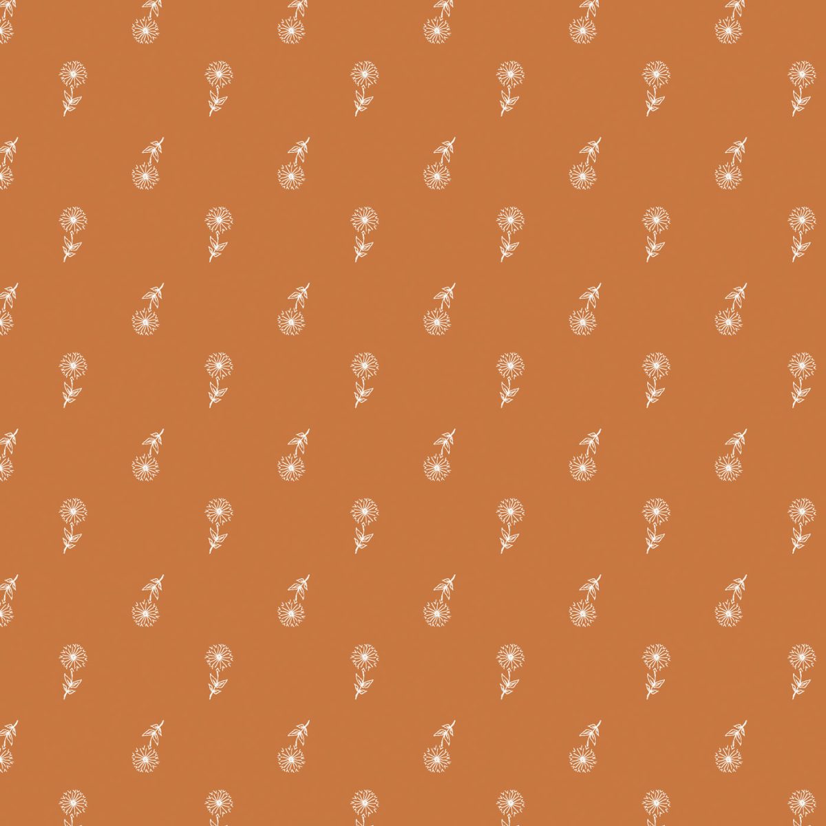 White dandelions on a orange background fabric