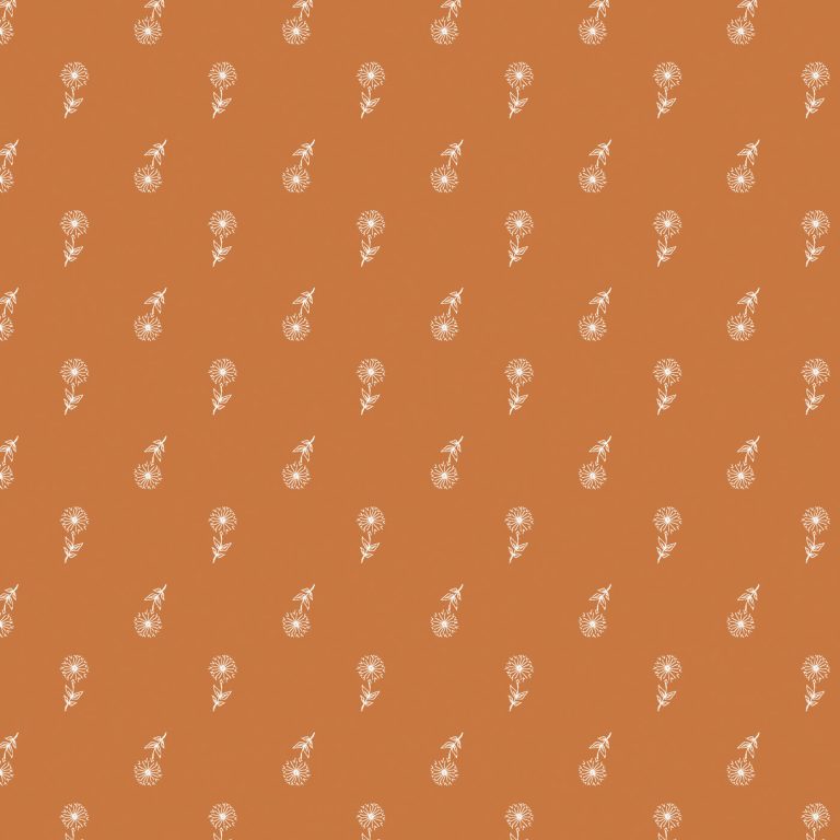 White dandelions on a orange background fabric