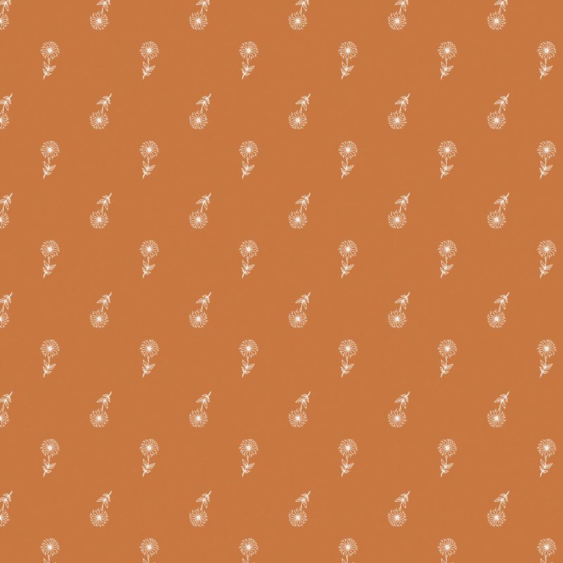 White dandelions on a orange background fabric