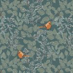 green leaves with red birds fabric