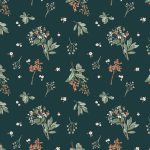 Red berries with green laves and a dark green background fabric