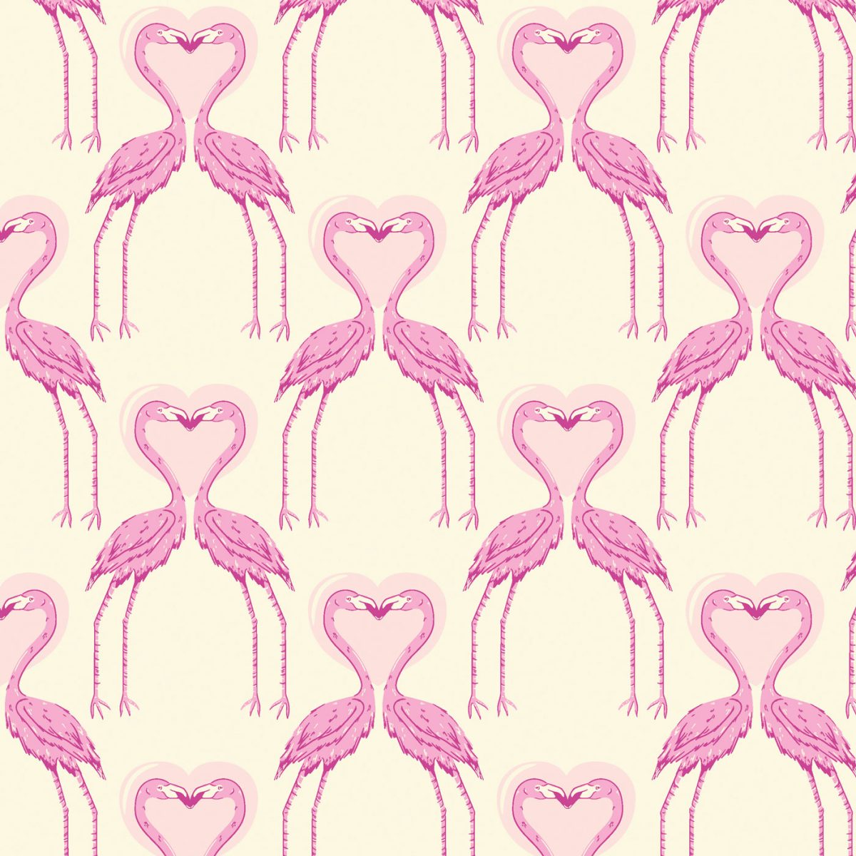 Pink flamingos and hearts fabric