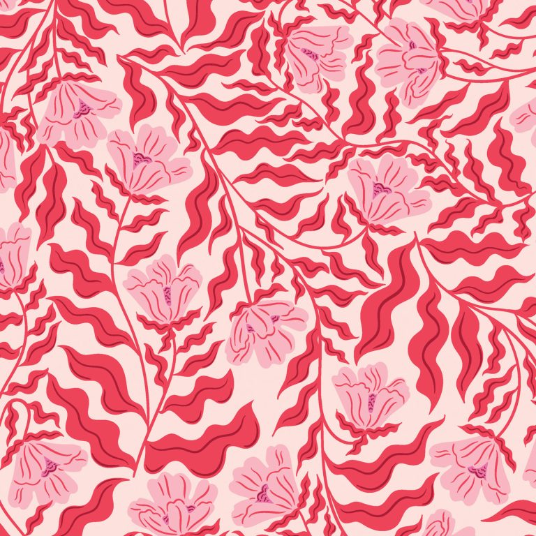 Pink florals with red leaves fabric