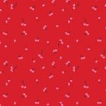 Pink cherries fabric with a red background