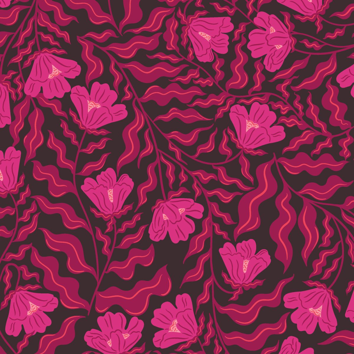 Fuchsia floral with black background fabric