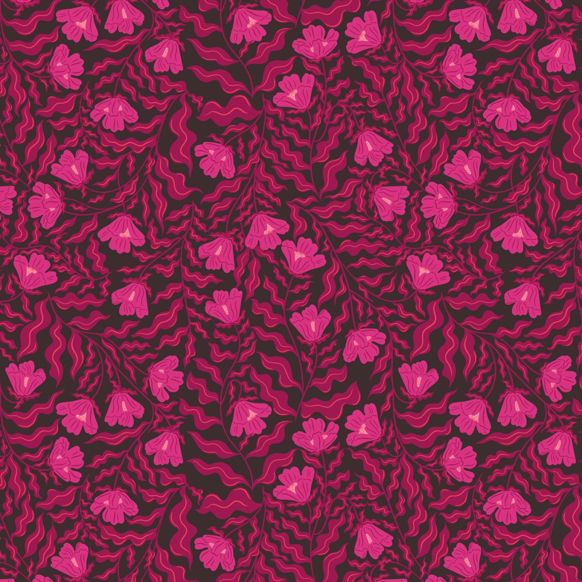 Pink floral on a black background fabric